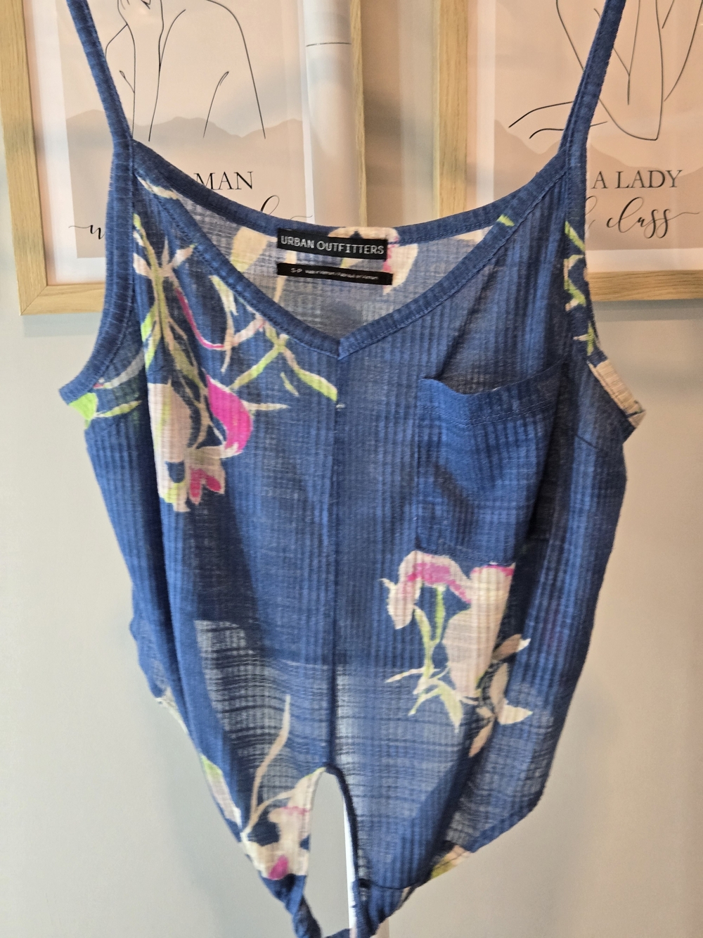 Urban Outfitters Blue Floral Tie-Hem Tank Top